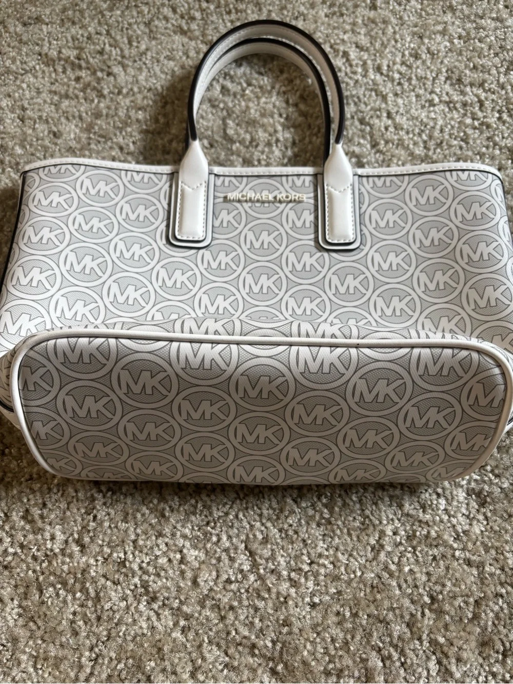 Michael Kors Jodie Small Logo Jacquard Tote Bag – White/Gray